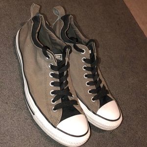 Grey and black converse